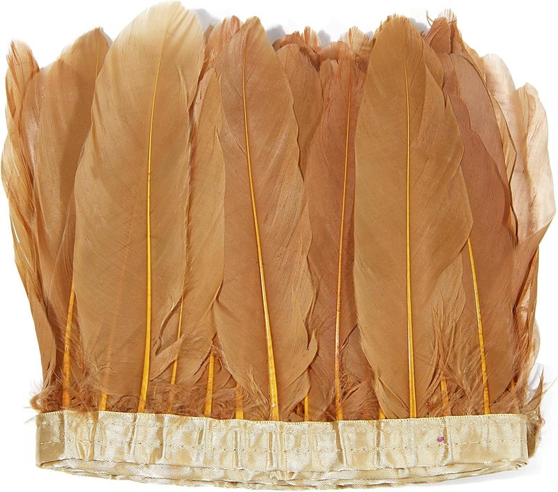 MAOFENG 2 Yards Natural Goose Feathers Trim Sewing Fringe Fashion Dress Sewing 6-8inch for DIY Handicrafts Costumes Decoration,Brown - Image 1